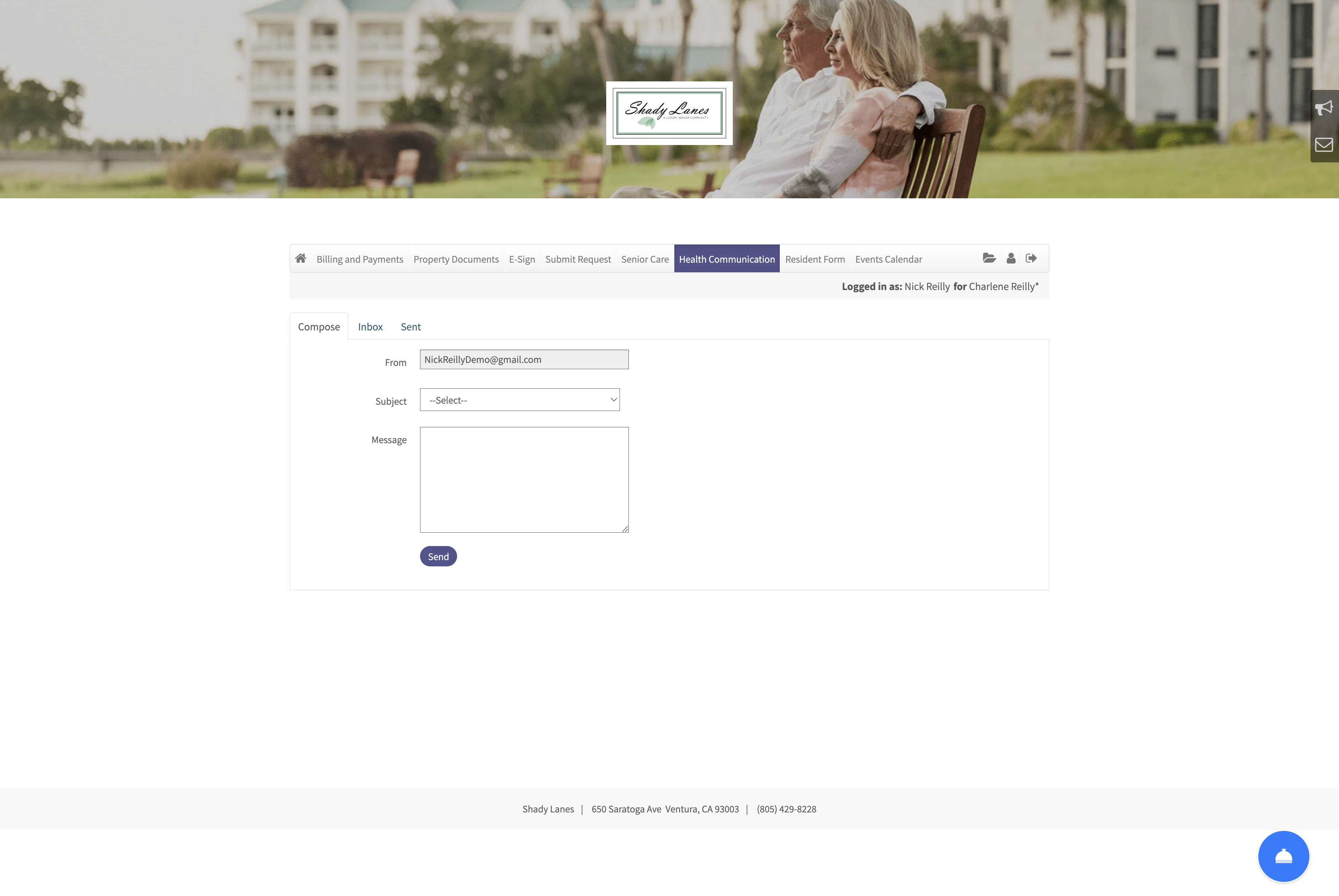 screenshot of RentCafe Senior Living Portal